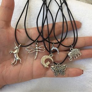 6 Necklaces! Silver Pendants Adjustable Black Leather Excellent Quality!!
